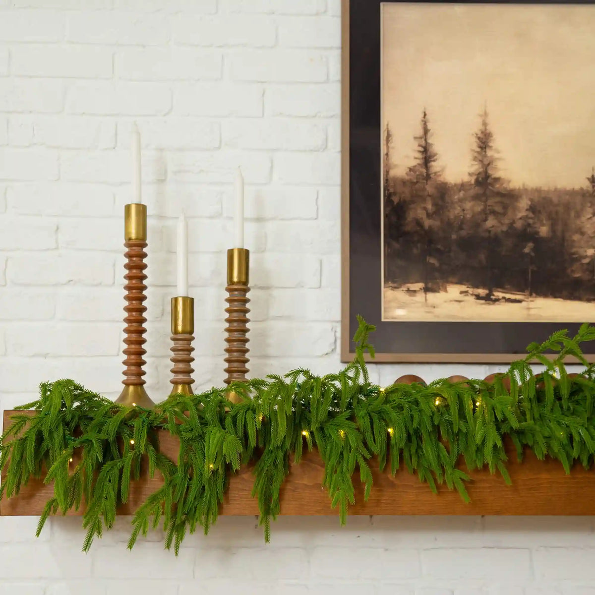 9' Pre-Lit Artificial Real Touch Norfolk Island Pine Garland with 50 Warm White LED Lights and Natural Look