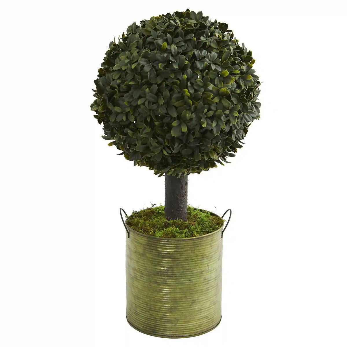 1.5’ Boxwood Ball Topiary Artificial Tree in Green Tin (Indoor/Outdoor)