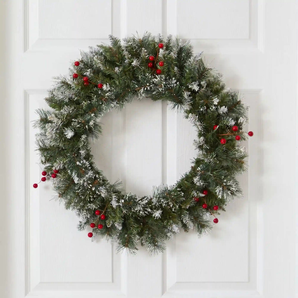 24” Artificial Frosted Swiss Pine Wreath with Berries