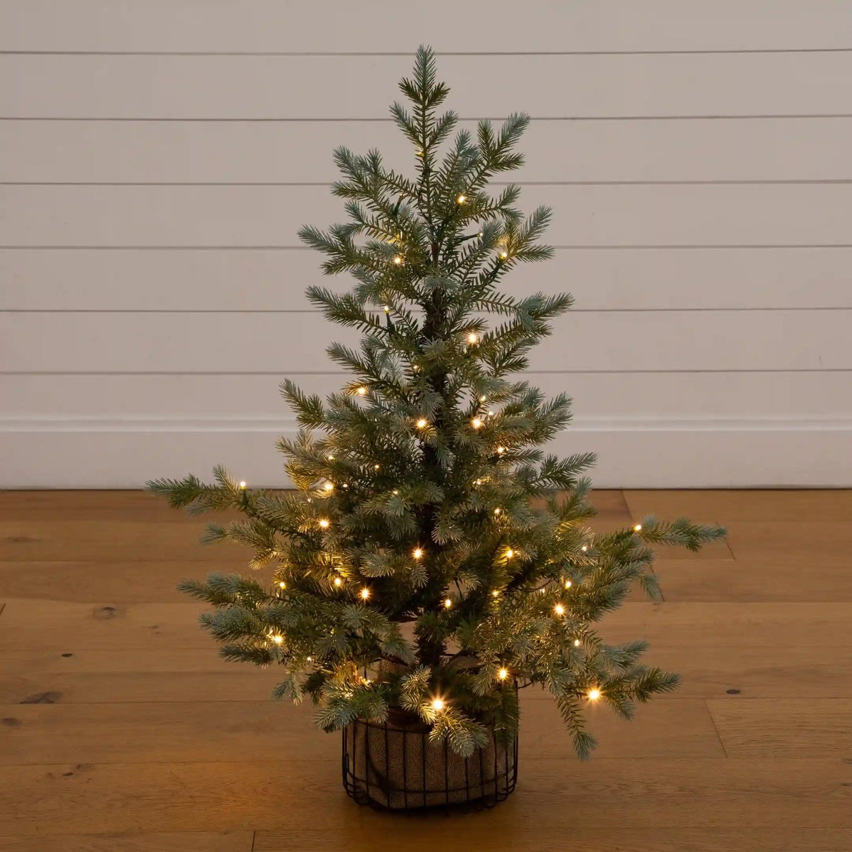 3' Pre-Lit Artificial Pine Christmas Tree with 60 LED Lights in Jute Wire Planter