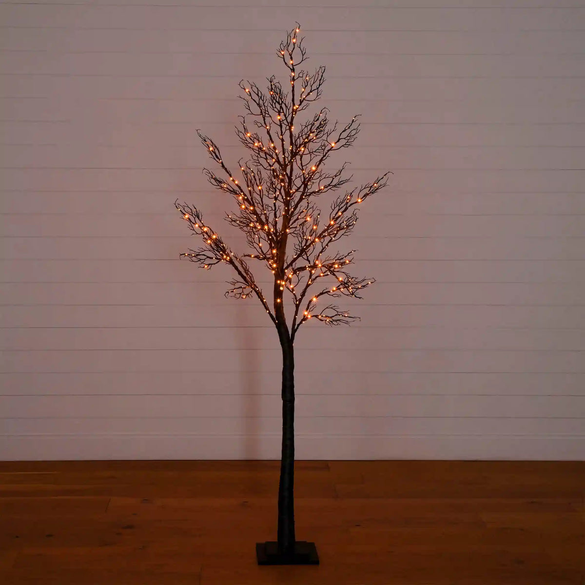 7' Pre-Lit Halloween Minimalist Twig Artificial Fall Tree with 400 Orange & Purple LED Lights