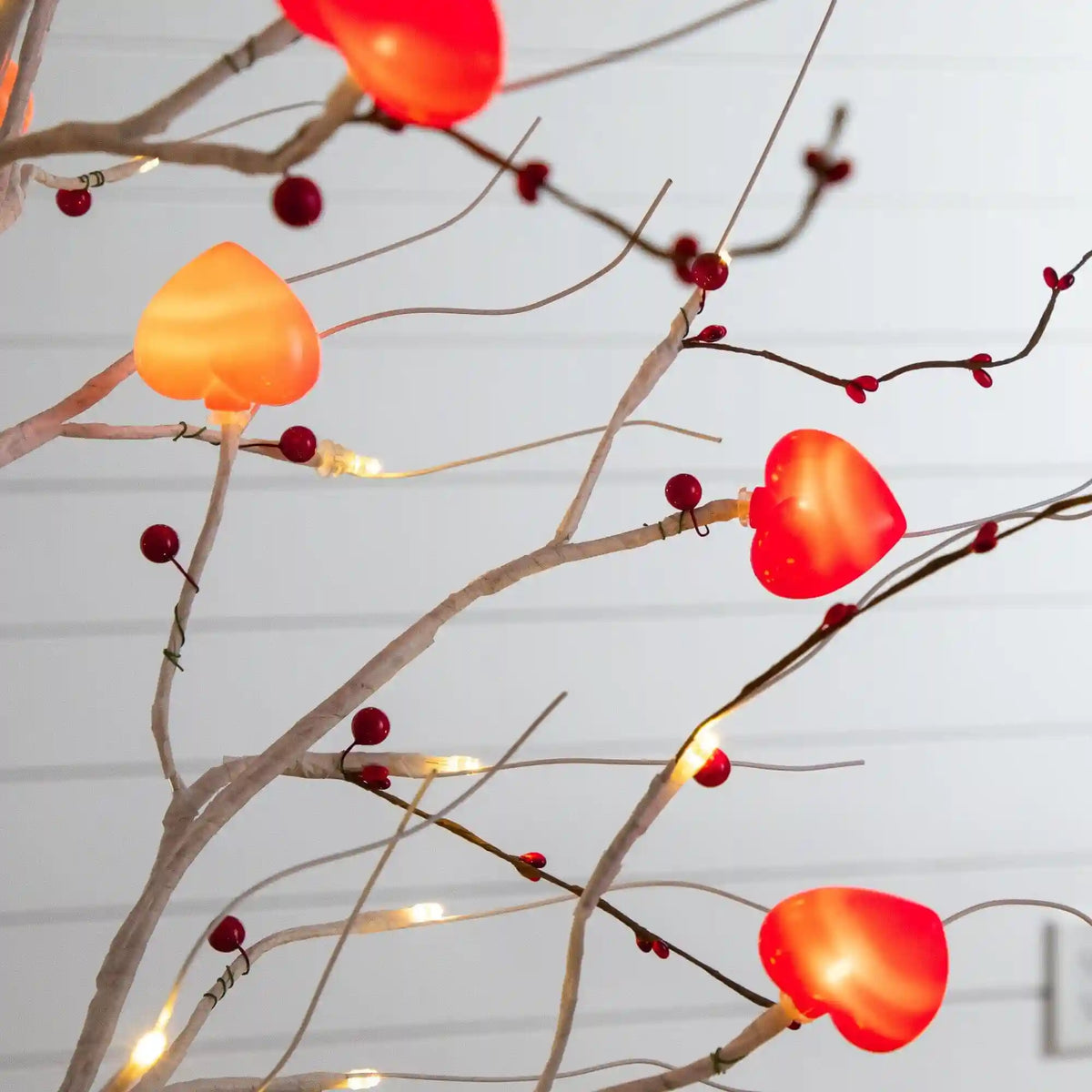 6' Pre-Lit Artificial Valentine's Day Twig Tree with 96 Heart Shaped LED Lights and Red Berries