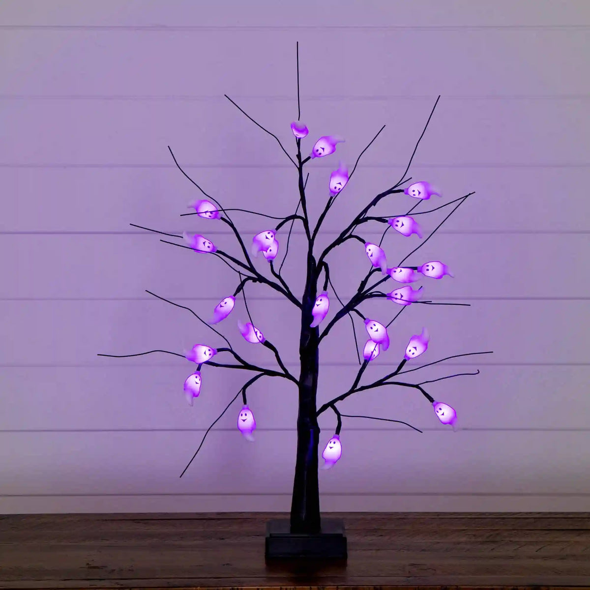 2' Pre-Lit Artificial Halloween Ghost Twig Tree with 24 Purple LED Lights
