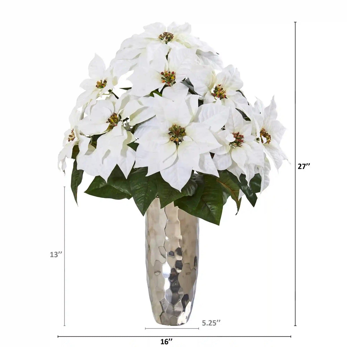 Poinsettia Artificial Arrangement in Silver Cylinder Vase