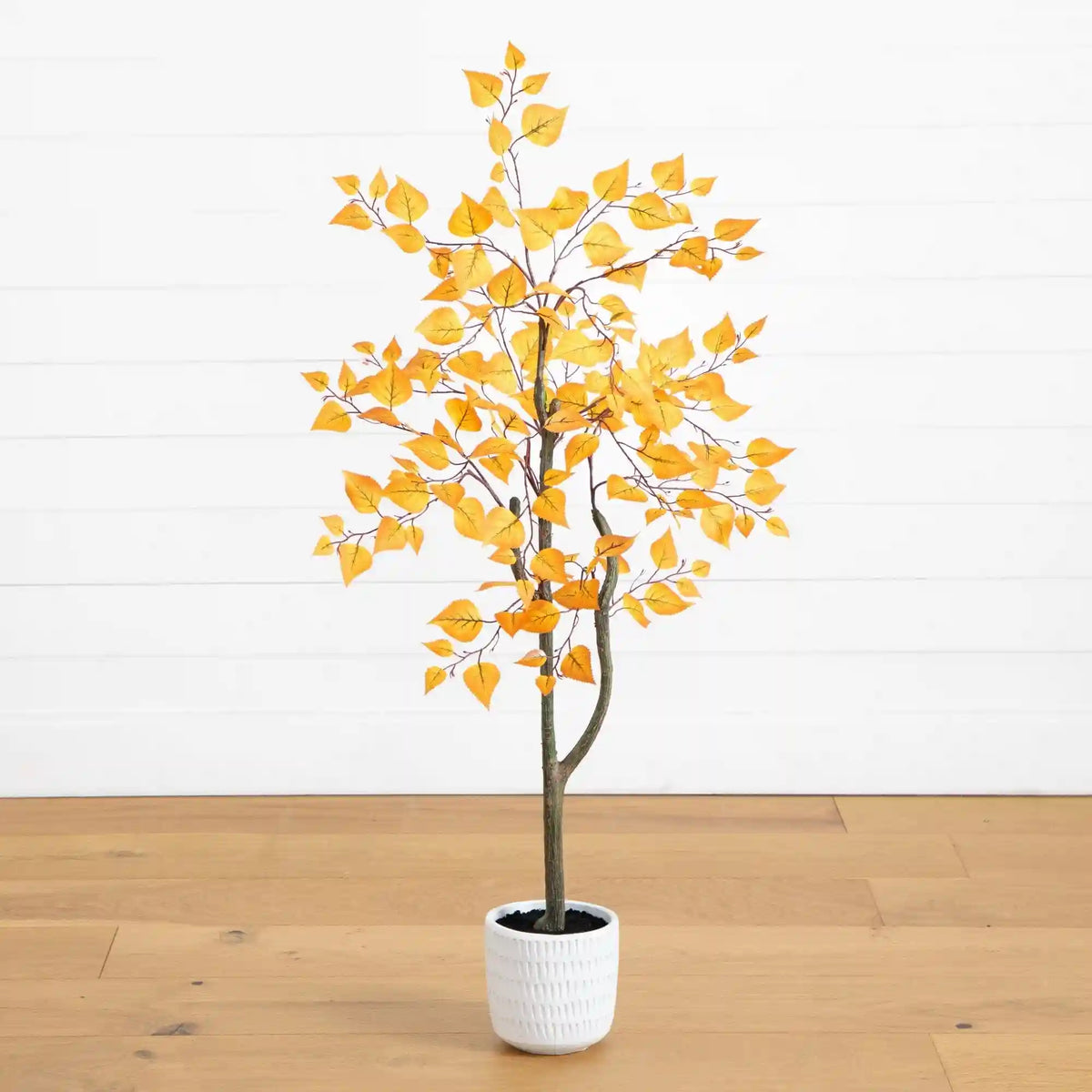 4’ Autumn Birch Artificial Fall Tree in White Decorative Planter