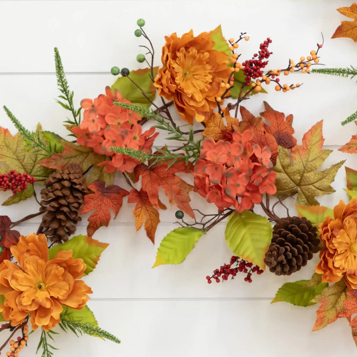 6’ Fall Ranunculus, Hydrangea and Berries Autumn Artificial Garland