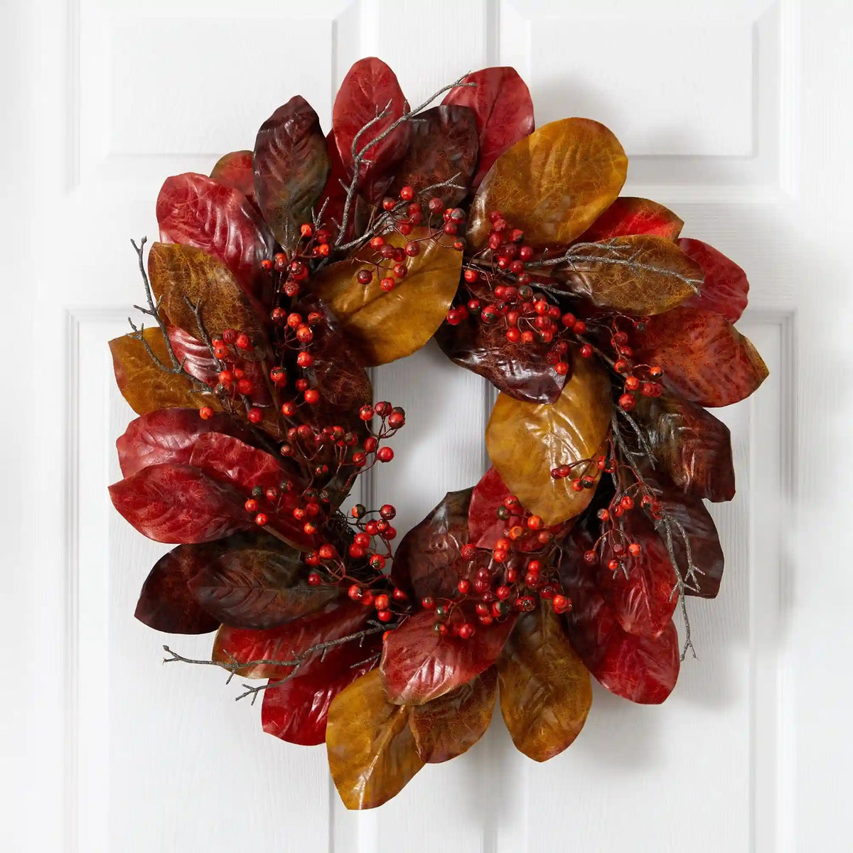 24” Harvest Magnolia Leaf and Berries Artificial Wreath
