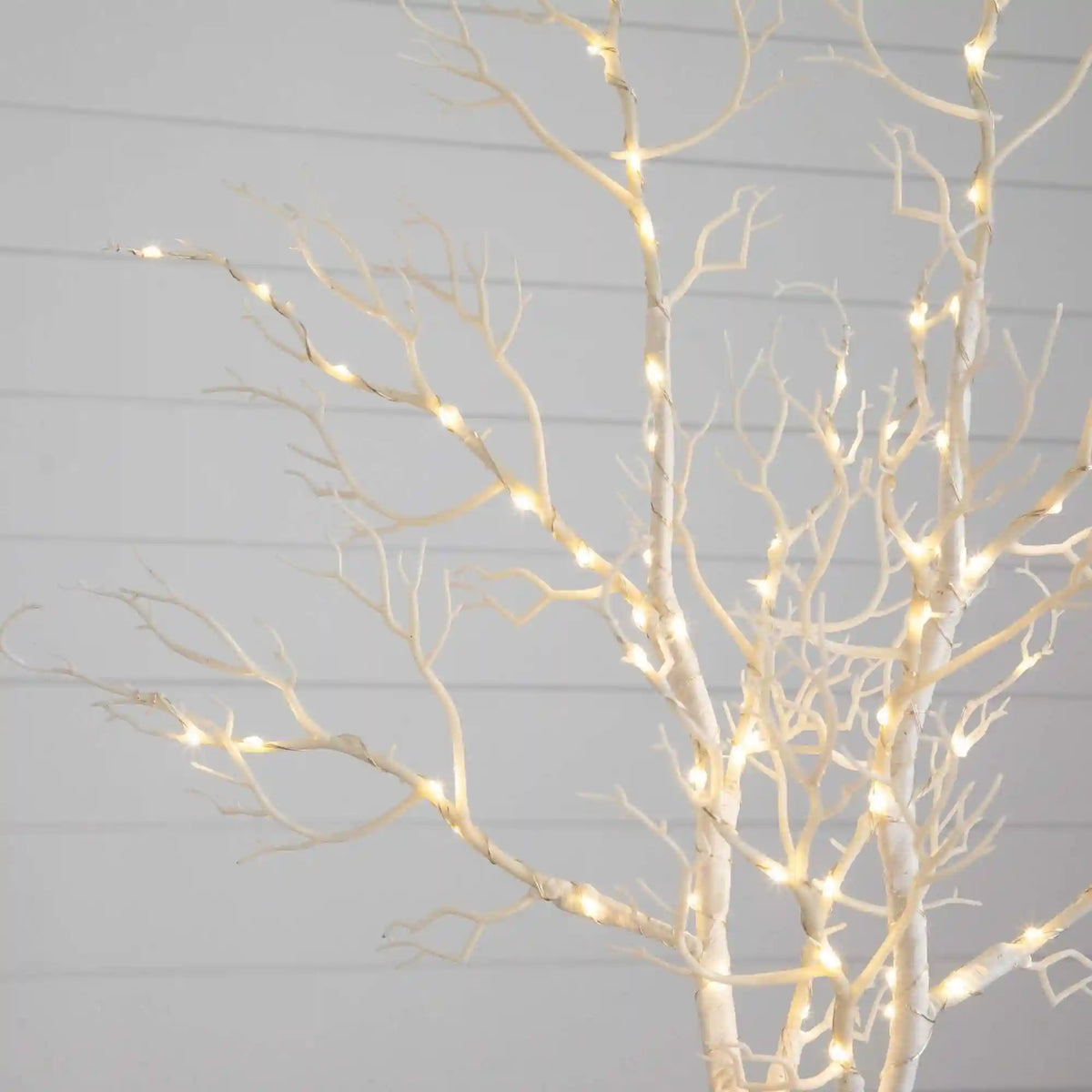 35” Pre-Lit Artificial White Birch Branches with 80 Warm White LED Lights - Set of 2