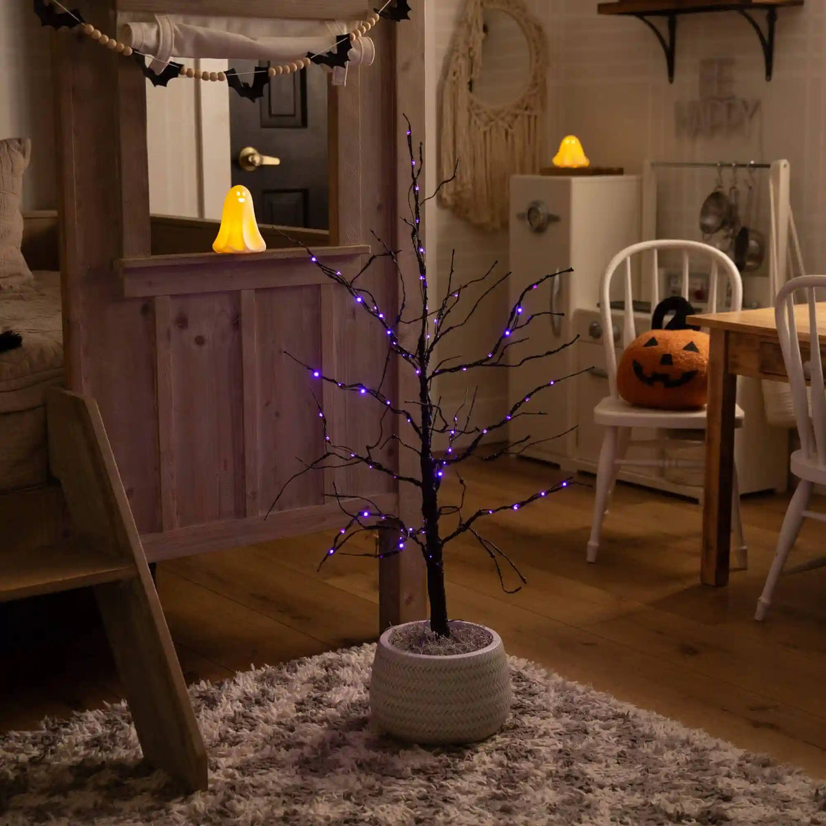 3' Pre-Lit Halloween Black Twig Artificial Tree with 80 Orange & Purple LED Lights