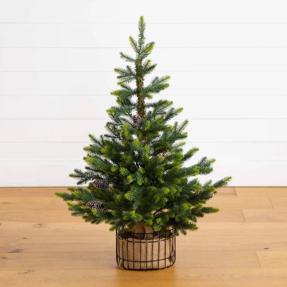 3' Artificial Balsam Fir Christmas Tree with Pine Cones in Jute Wire Planter