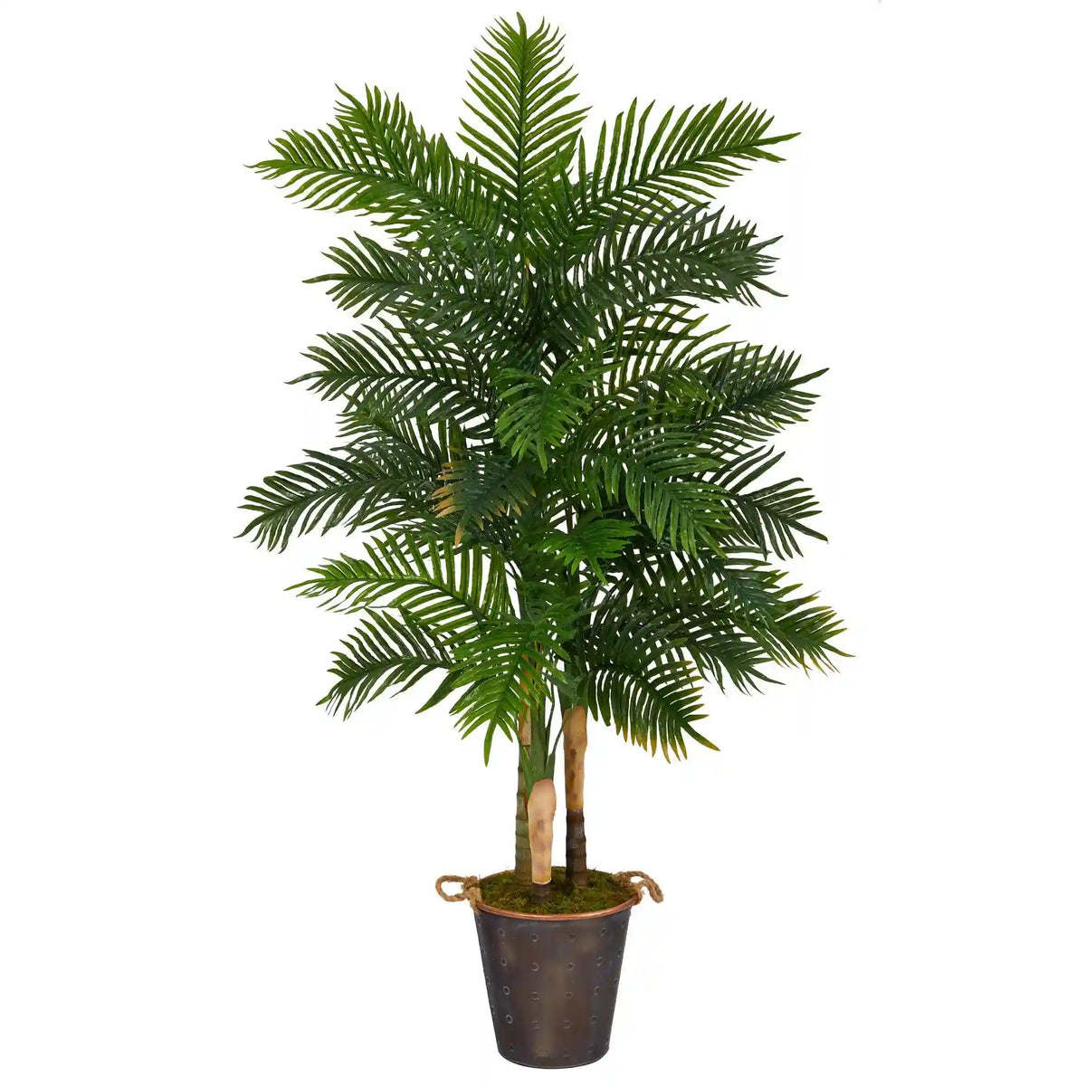 70” Areca Palm Artificial Tree in Decorative Metal Pail with Rope (Real Touch)