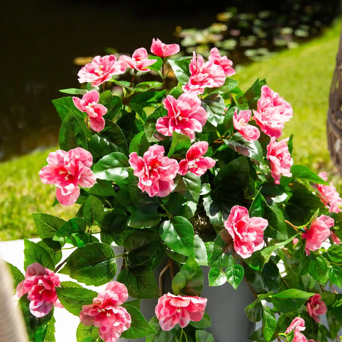 41" UV Resistant Artificial Azalea Hanging Plant (Indoor/Outdoor) - Set of 2