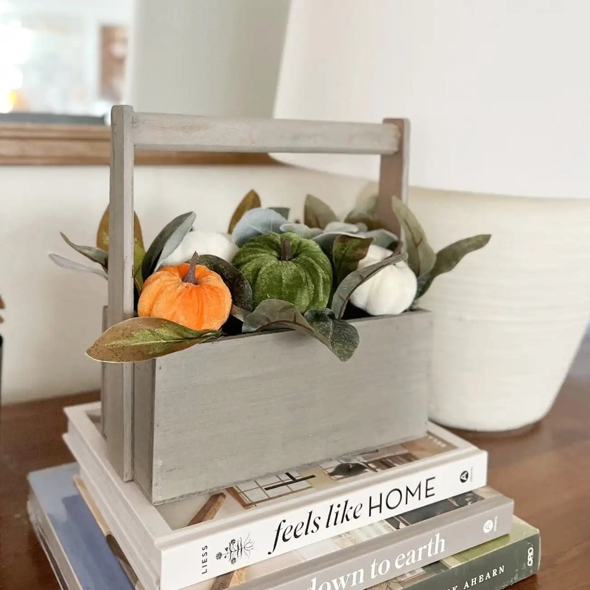 10” Fall Pumpkin Artificial Autumn Arrangement in Wood Basket