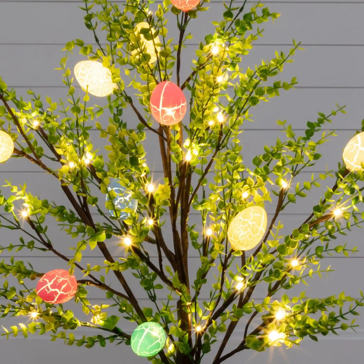 3' Pre-Lit Artificial Easter Egg Twig Tree with Greens and 40 Warm White LED Lights