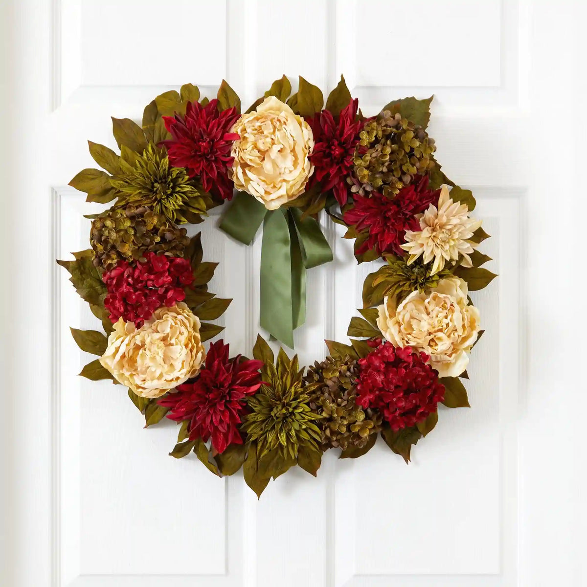 24” Peony, Dahlia and Hydrangea Artificial Wreath