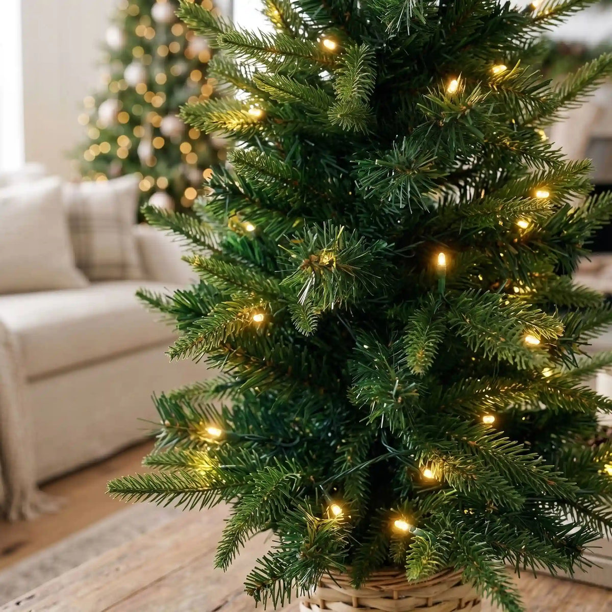 2’ Artificial Christmas Tree with 35 Clear LED Lights in Decorative Basket