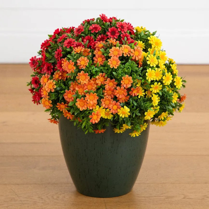 18” UV Resistant Autumn Artificial Fall Mixed Daisy Plant in Decorative Planter (Indoor/Outdoor)
