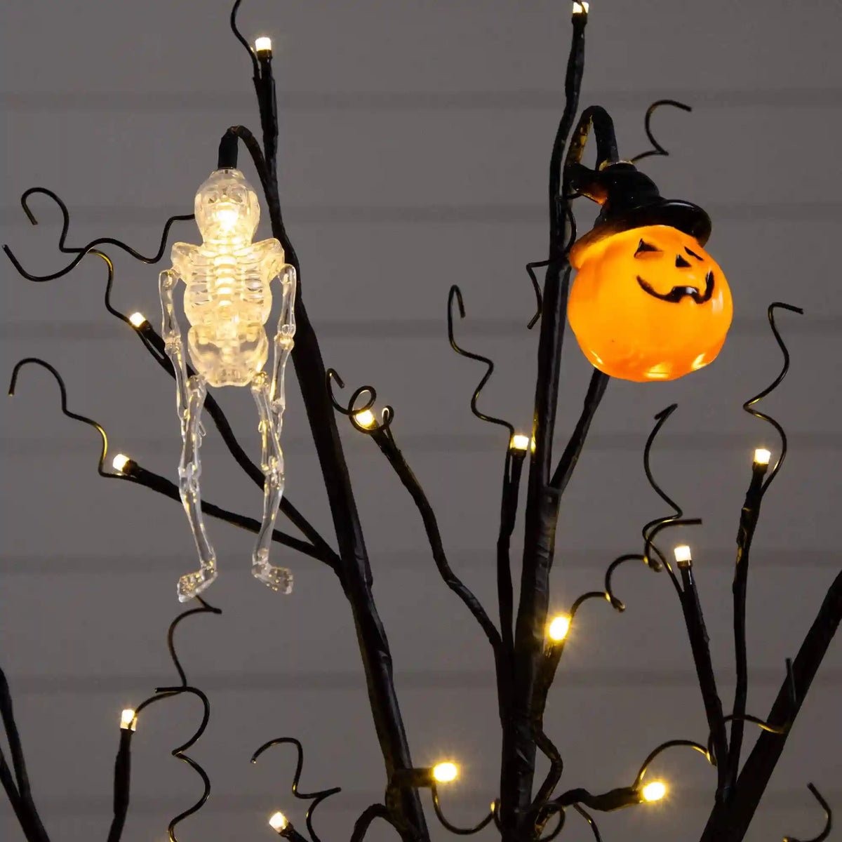 3' Pre-Lit Artificial Halloween Pumpkins and Skulls Ornament Tree with 48 Warm White LED Lights