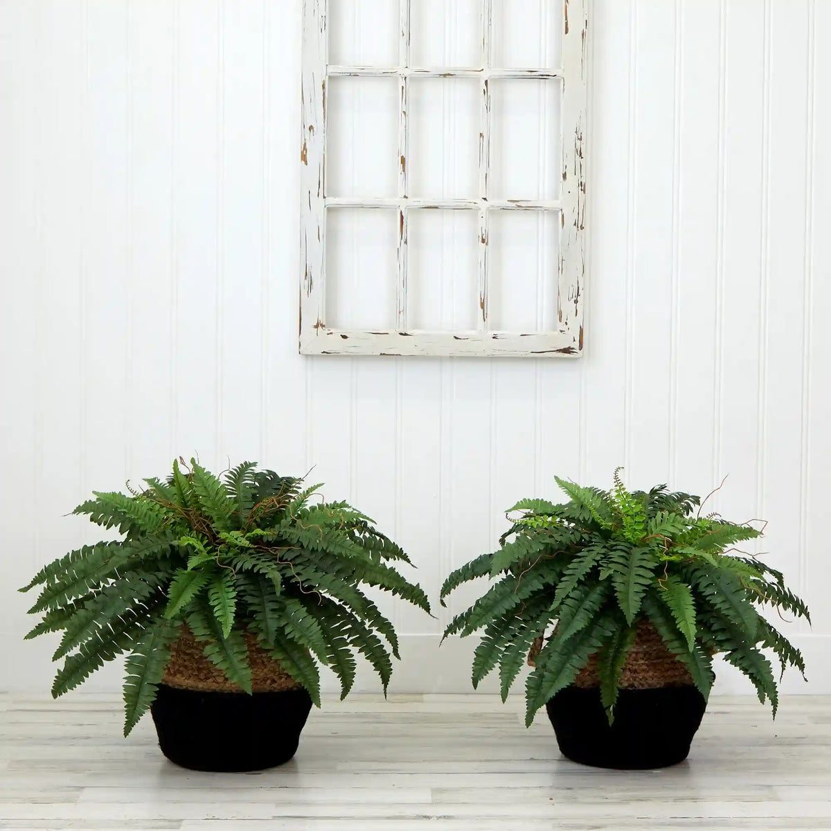 23" Artificial Boston Fern Plant with Handmade Jute & Cotton Basket DIY KIT - Set of 2