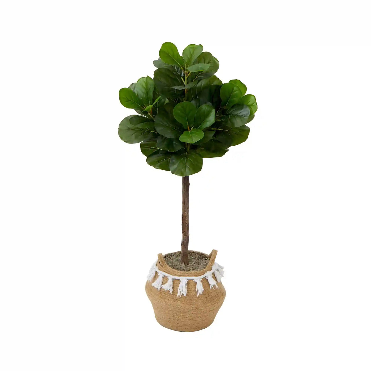 4' Artificial Fiddle Leaf Fig Tree with Handmade Jute & Cotton Basket with Tassels DIY KIT