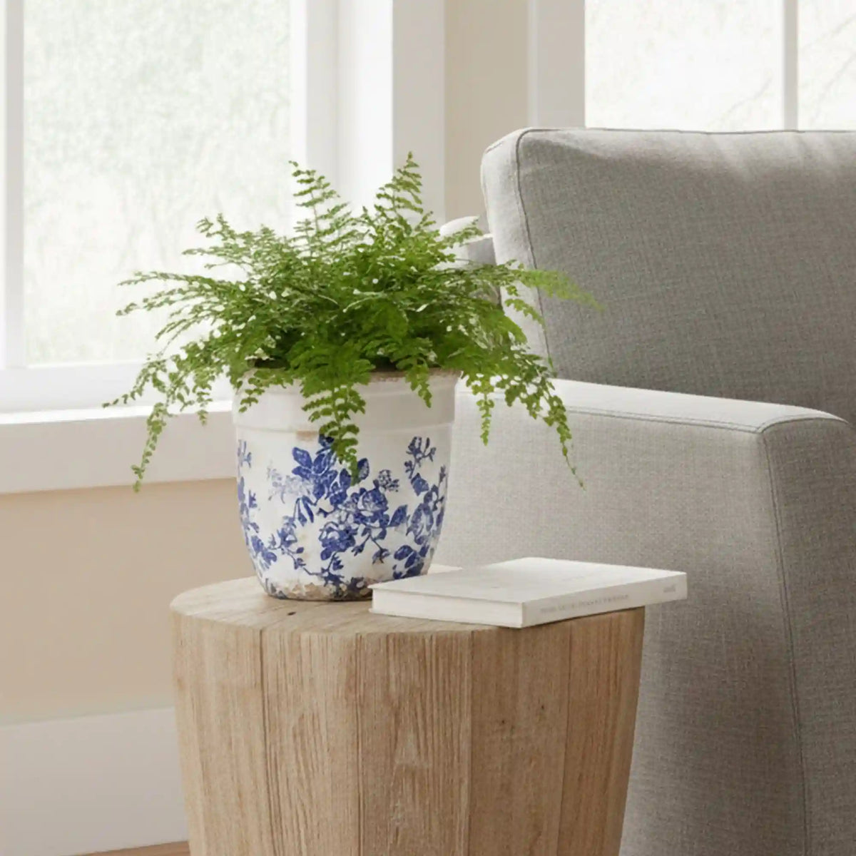 6.5” Floral Tuscan Ceramic Blue Scroll Planter