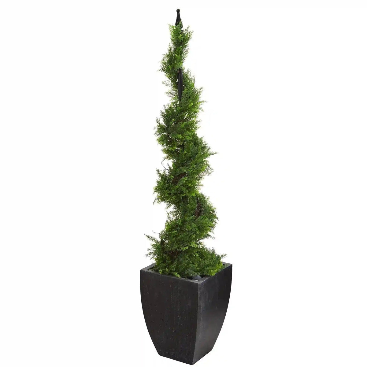 5’ Cypress Artificial Spiral Topiary Tree in Black Planter