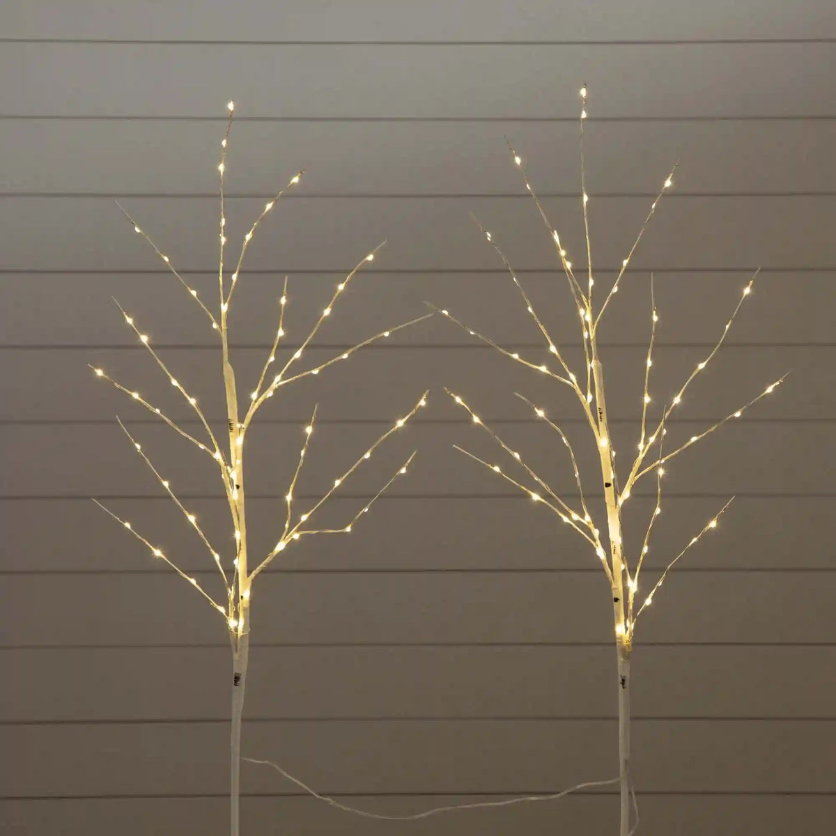 36" Pre-Lit Artificial White Birch Branches with 150 Warm White LED Lights - Set of 2