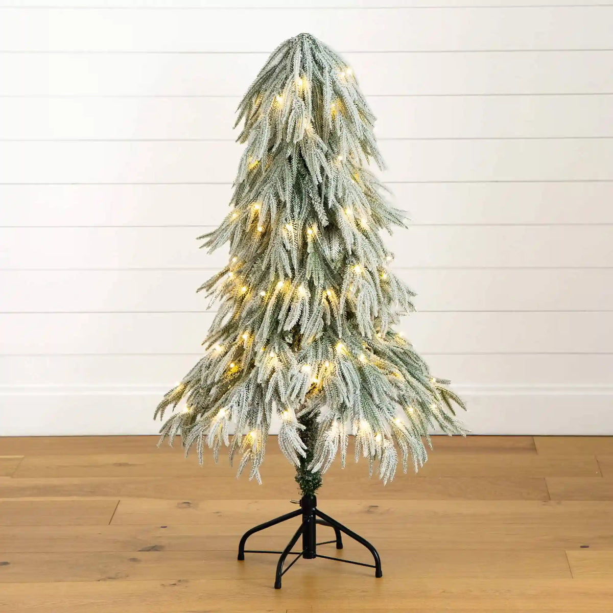 4' Artificial Pre-Lit Flocked Down Swept Christmas Tree with 110 Warm White LED Lights