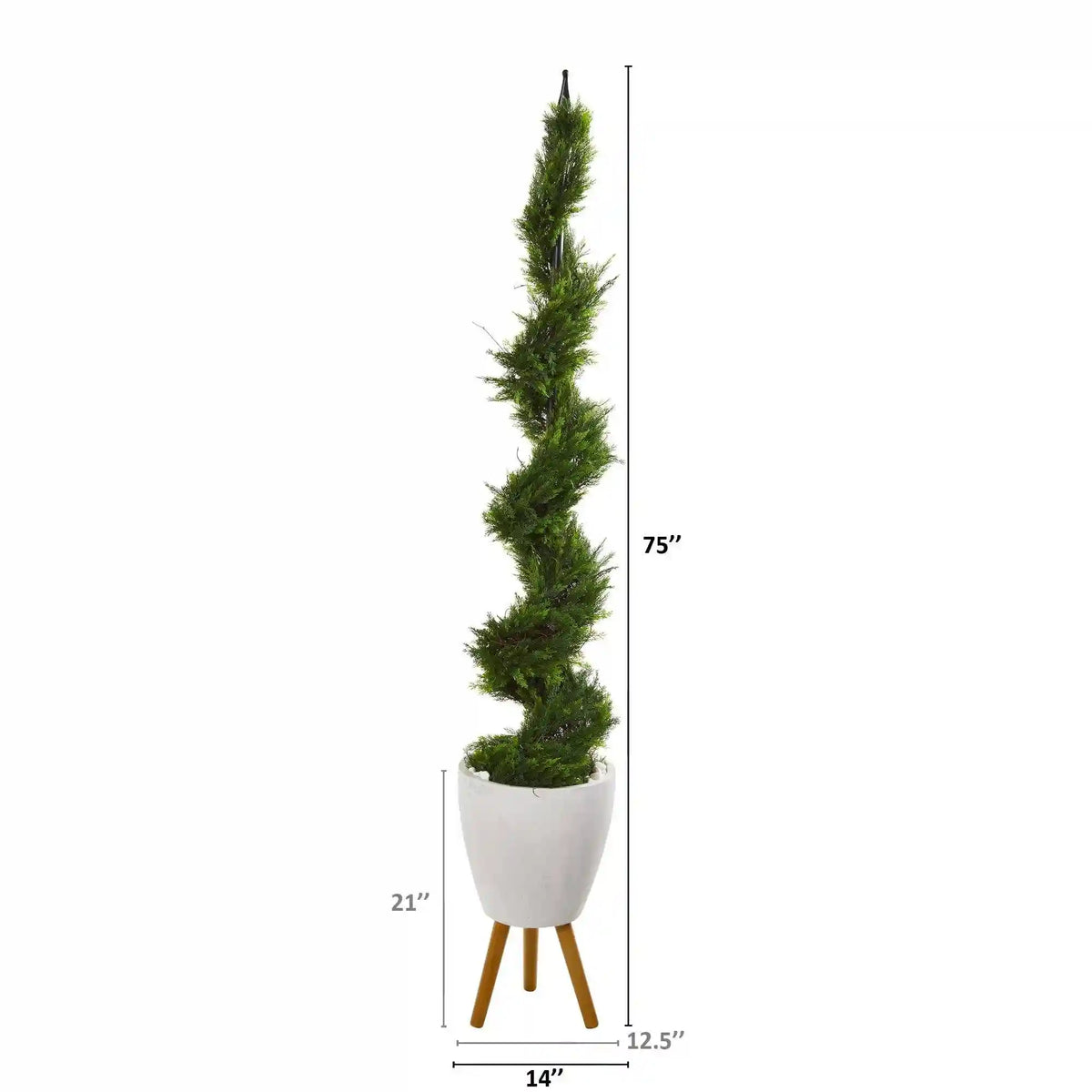 75” Cypress Artificial Spiral Tree in White Planter with Stand