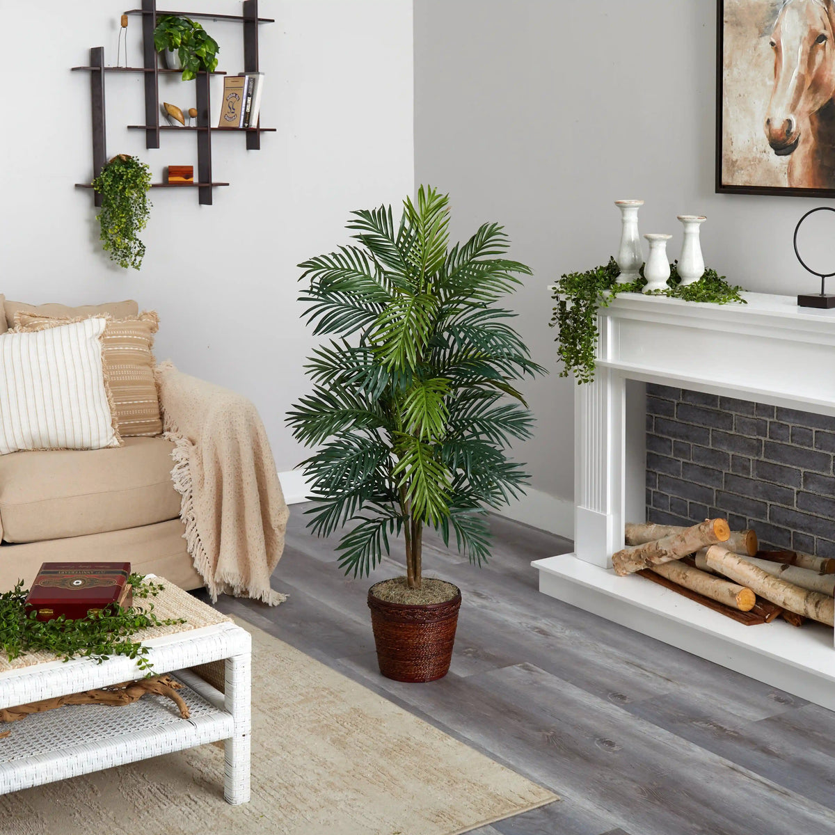 56" Areca Palm Silk Tree with Wicker Basket