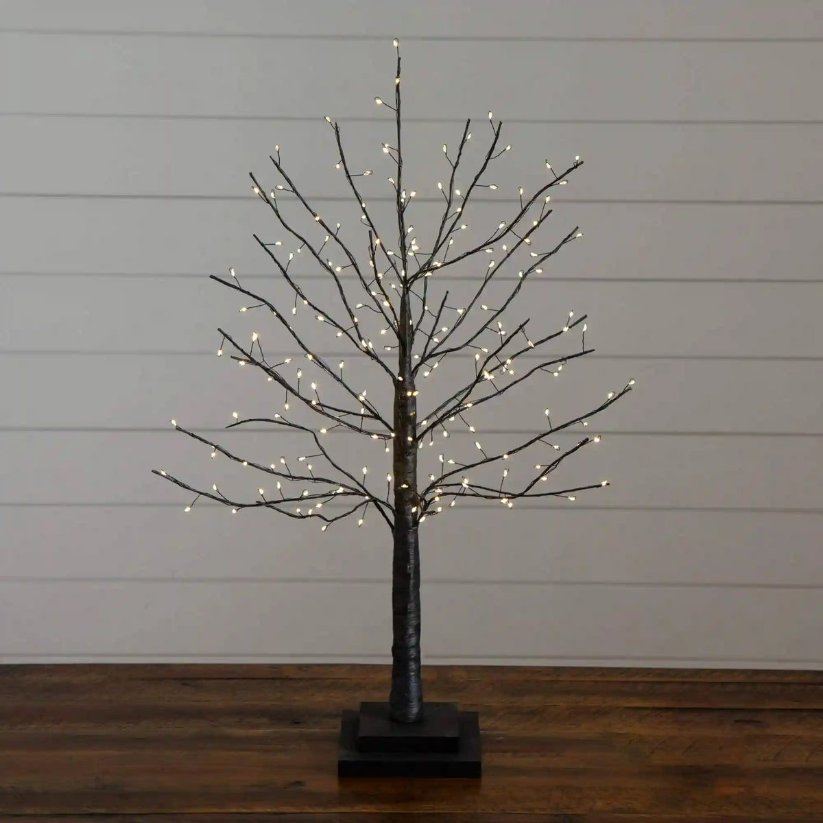 2' Pre-Lit Artifiical Halloween Black Twig Tree with 210 Warm White Fairy Copper Wire LED Lights
