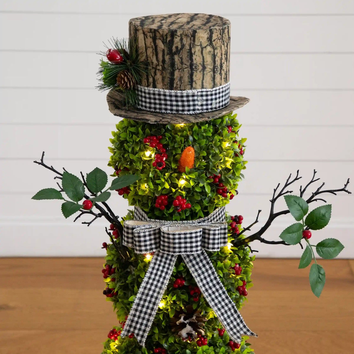 42” Pre-Lit Artificial Christmas Boxwood Snowman Topiary Tree with 45 LED Lights in Decorative Planter