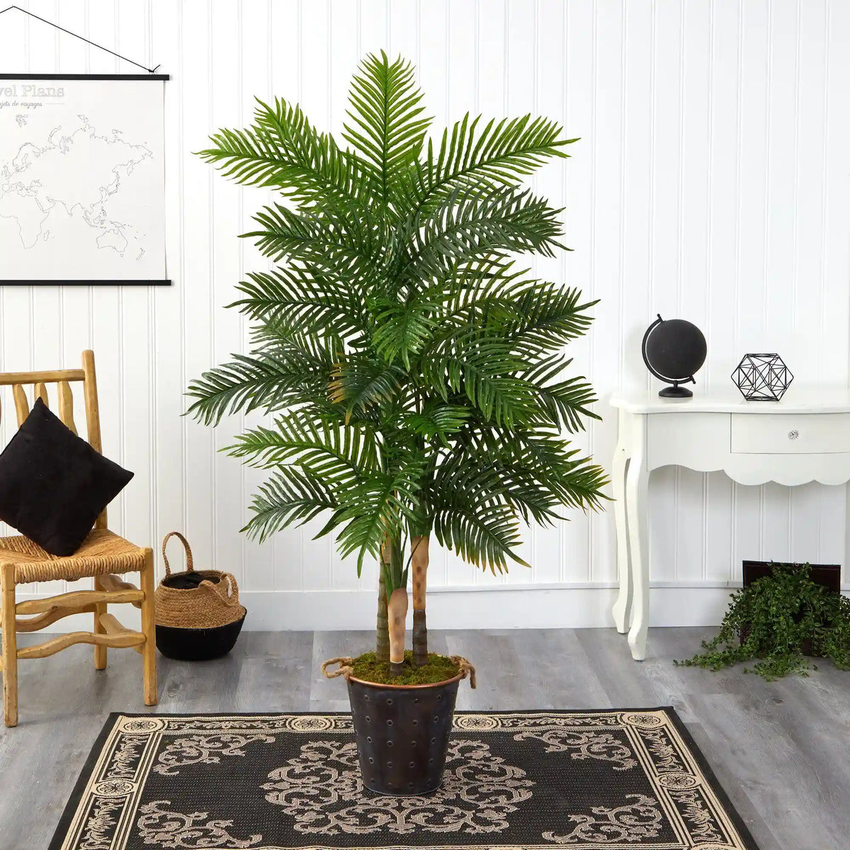 70” Areca Palm Artificial Tree in Decorative Metal Pail with Rope (Real Touch)