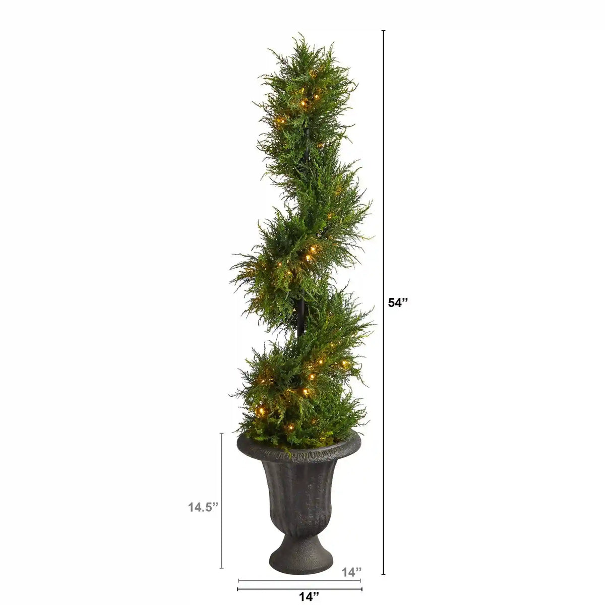 4.5’ Spiral Cypress Artificial Tree in Charcoal Urn with 80 Clear LED Lights UV Resistant (Indoor/Outdoor)