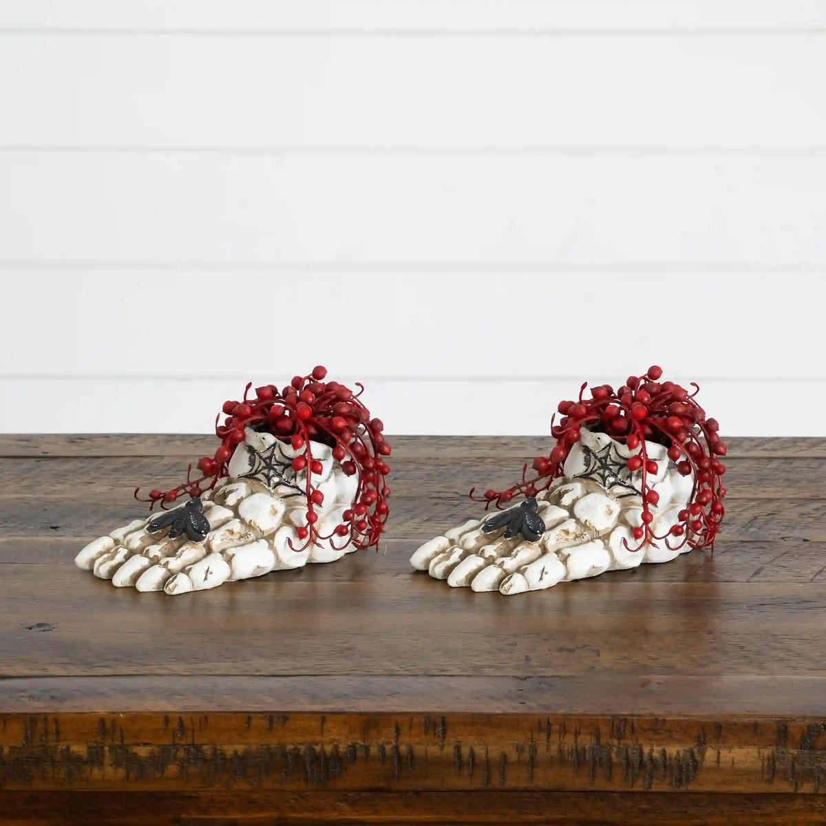 3” Artificial Halloween String of Pearls in Skeleton Foot Planter - Set of 2