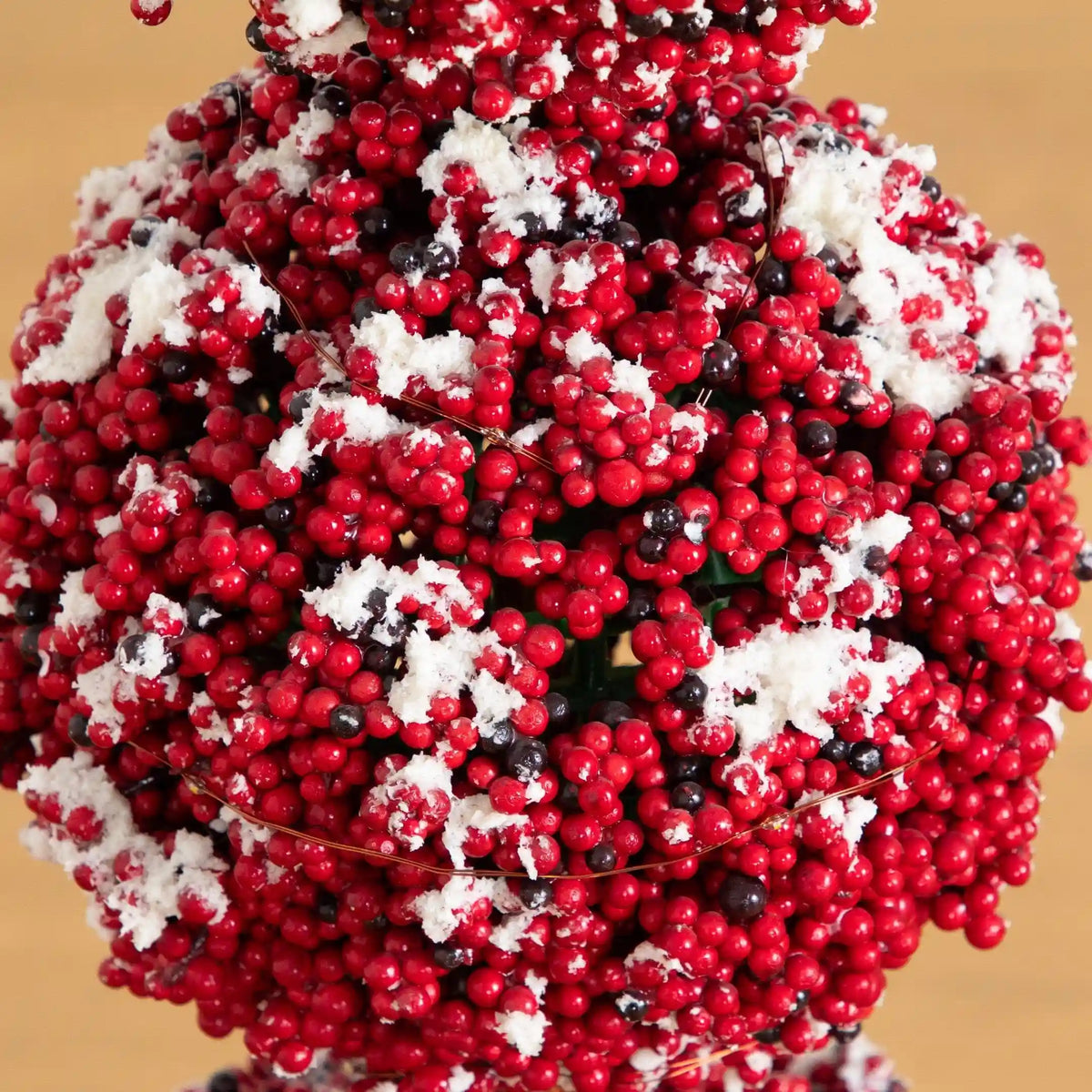 31” Artificial Christmas Snowed Holly Berry Triple Ball Topiary Tree with 45 LED Lights in Decorative Planter