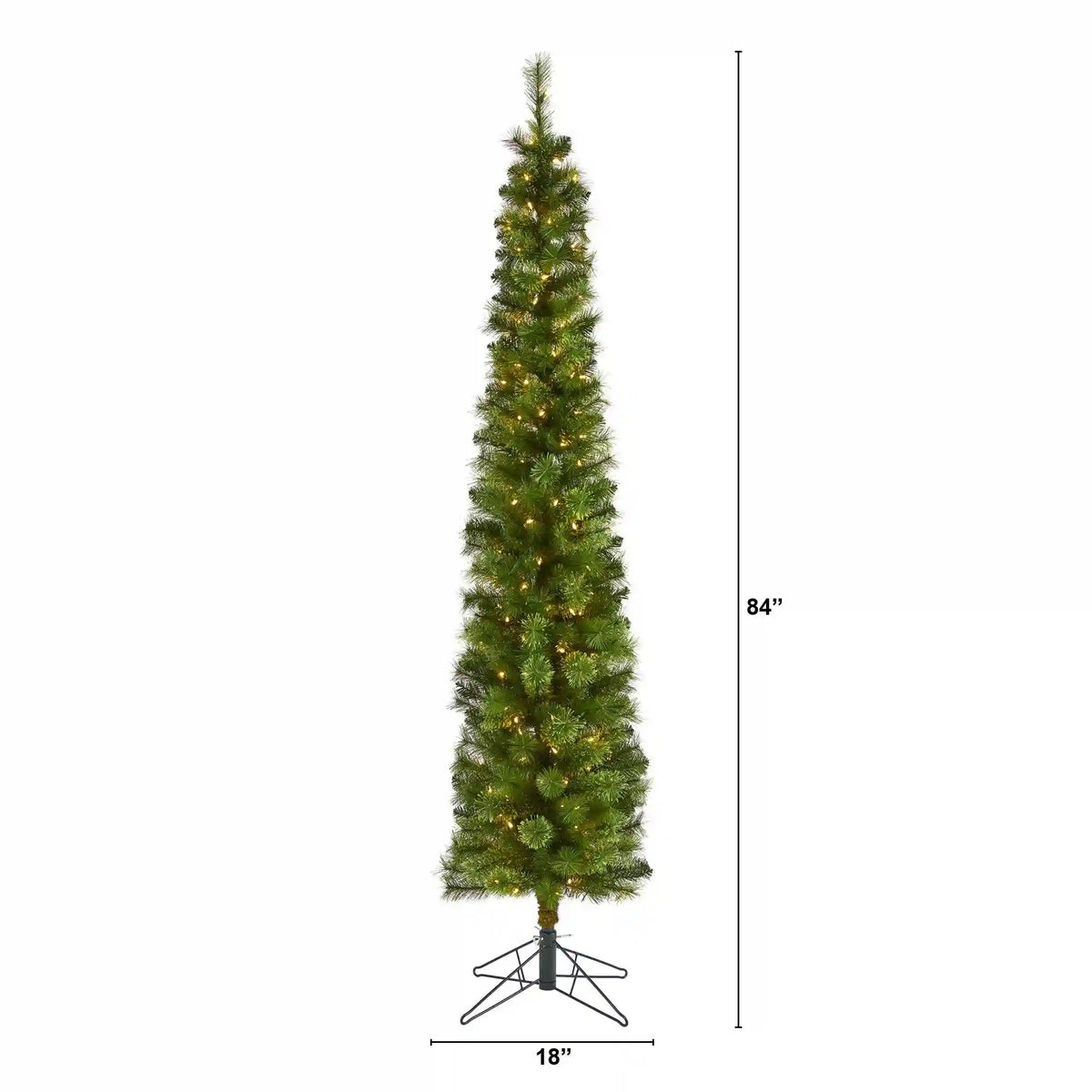 7' Green Pencil Artificial Christmas Tree with 150 Clear (Multifunction) LED Lights and 338 Bendable Branches