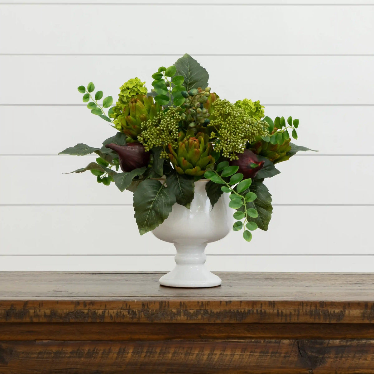 15" Artificial Artichoke and Hydrangea Arrangement