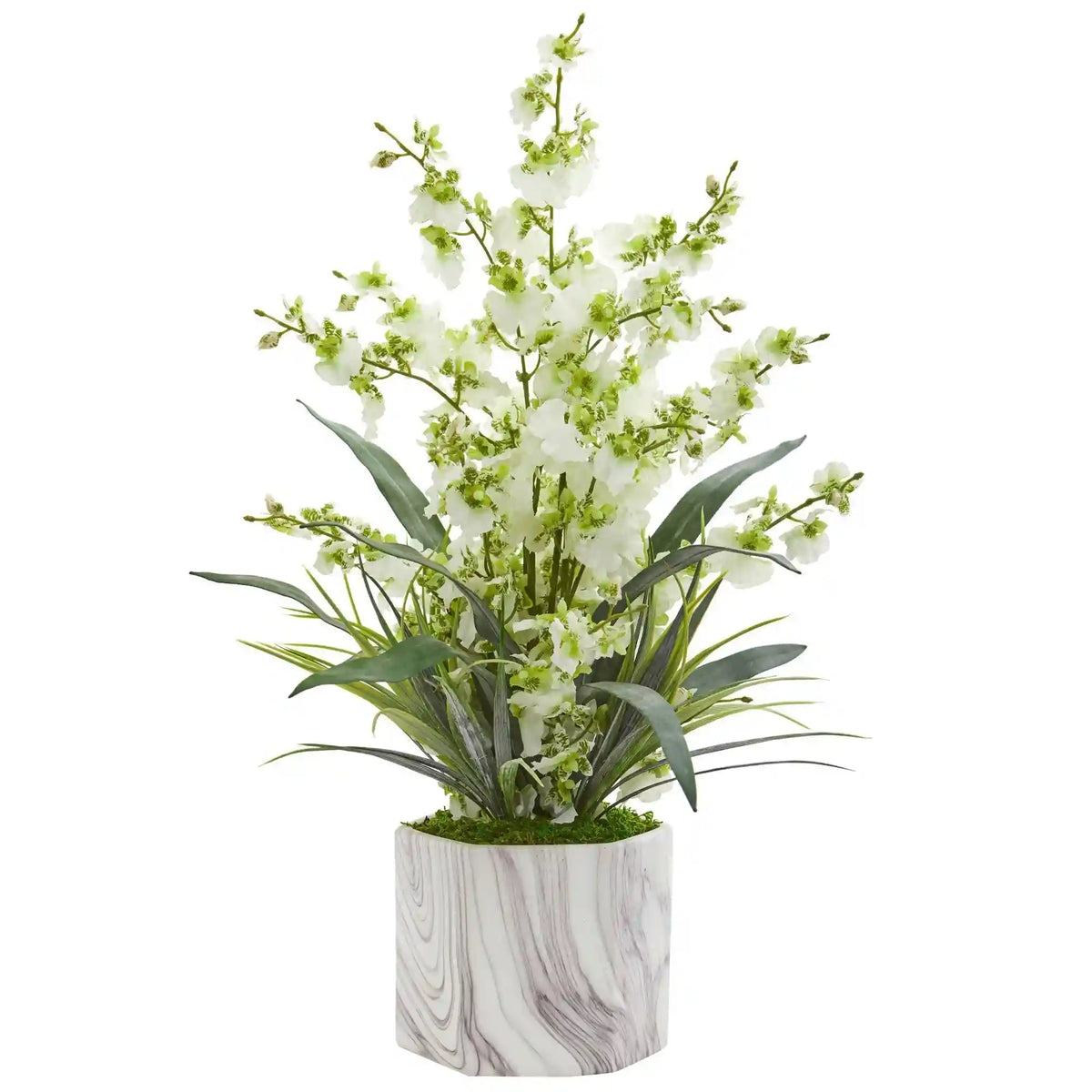 Dancing Lady Orchid Artificial Arrangement in Marble Finished Vase