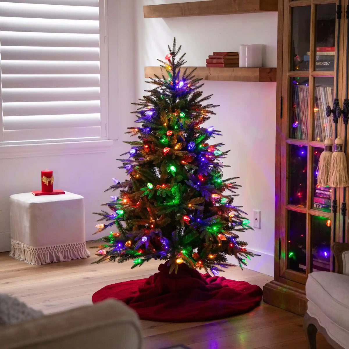 5' Pre-Lit Artificial Luxembourg Pine Christmas Tree with 170 Multicolored Traditional Bulb LED Lights