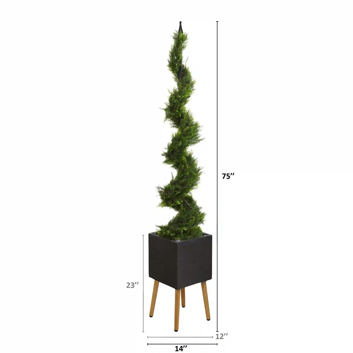 75” Cypress Artificial Spiral Tree in Black Planter with Stand