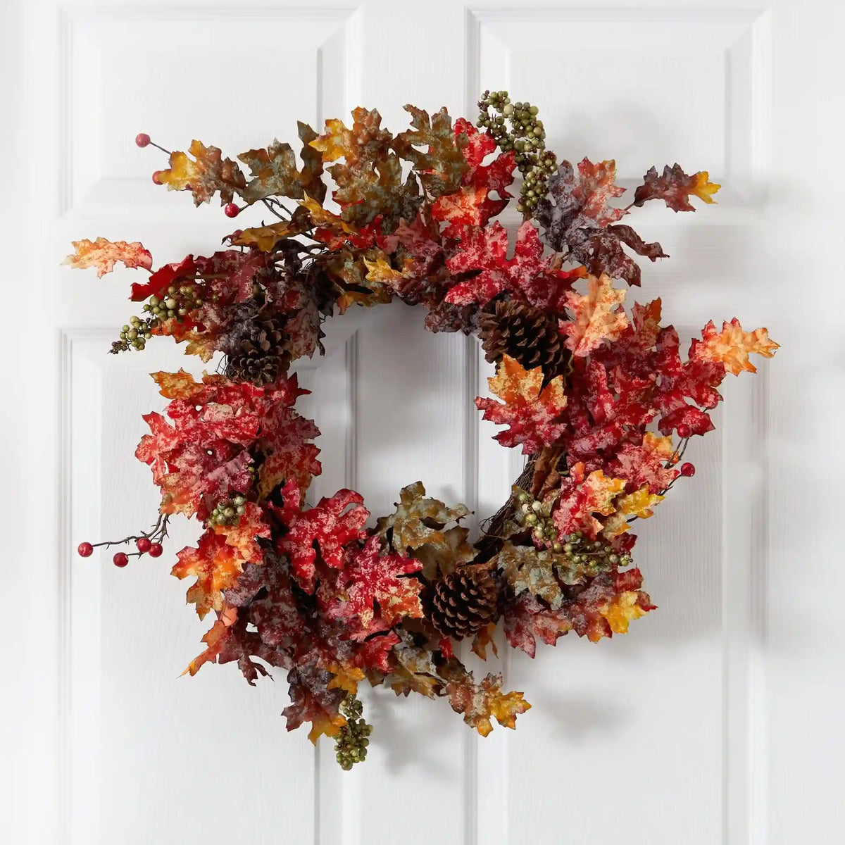24” Autumn Maple, Berries and Pinecone Fall Artificial Wreath