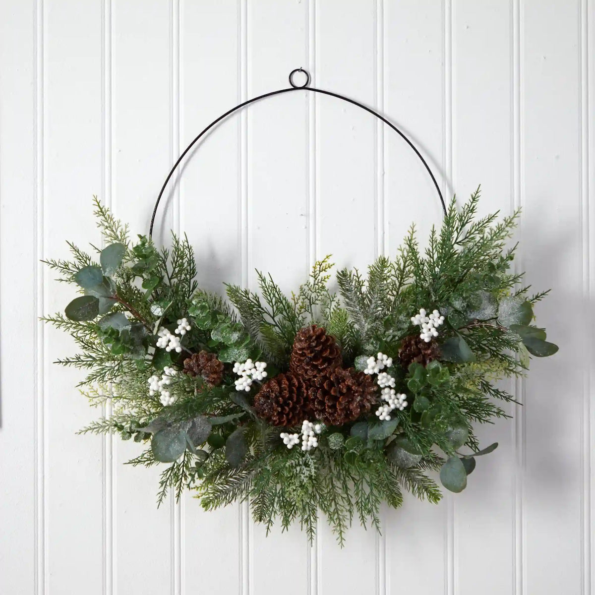 28” Christmas Pine, Eucalyptus, and Berries Metal Circlet Artificial Wreath