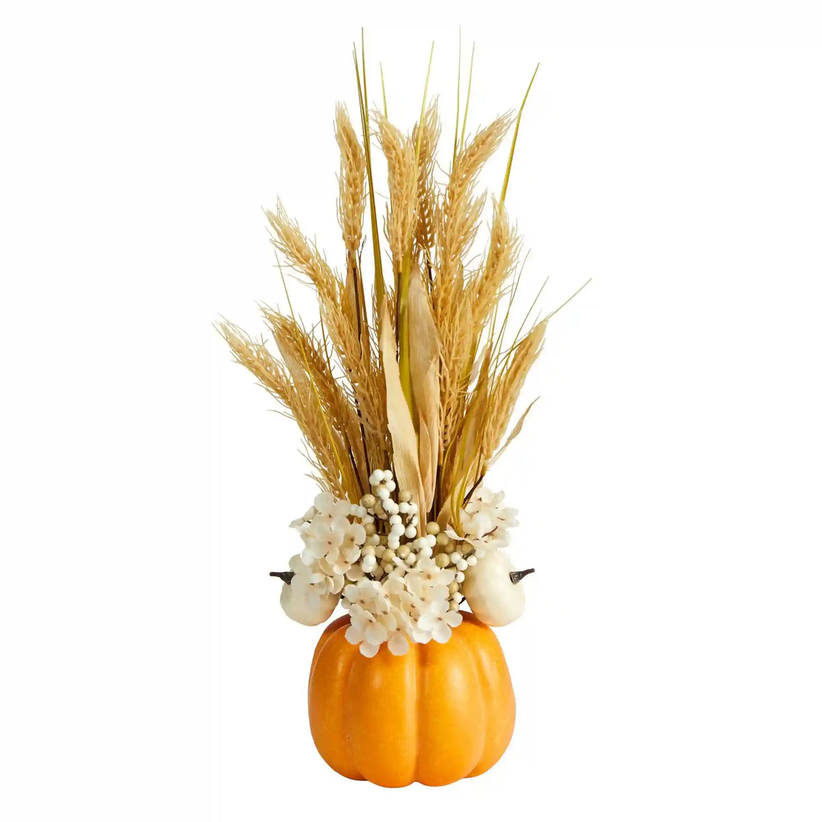 21” Autumn Dried Wheat and Pumpkin Artificial Fall Arrangement in Decorative Pumpkin Vase