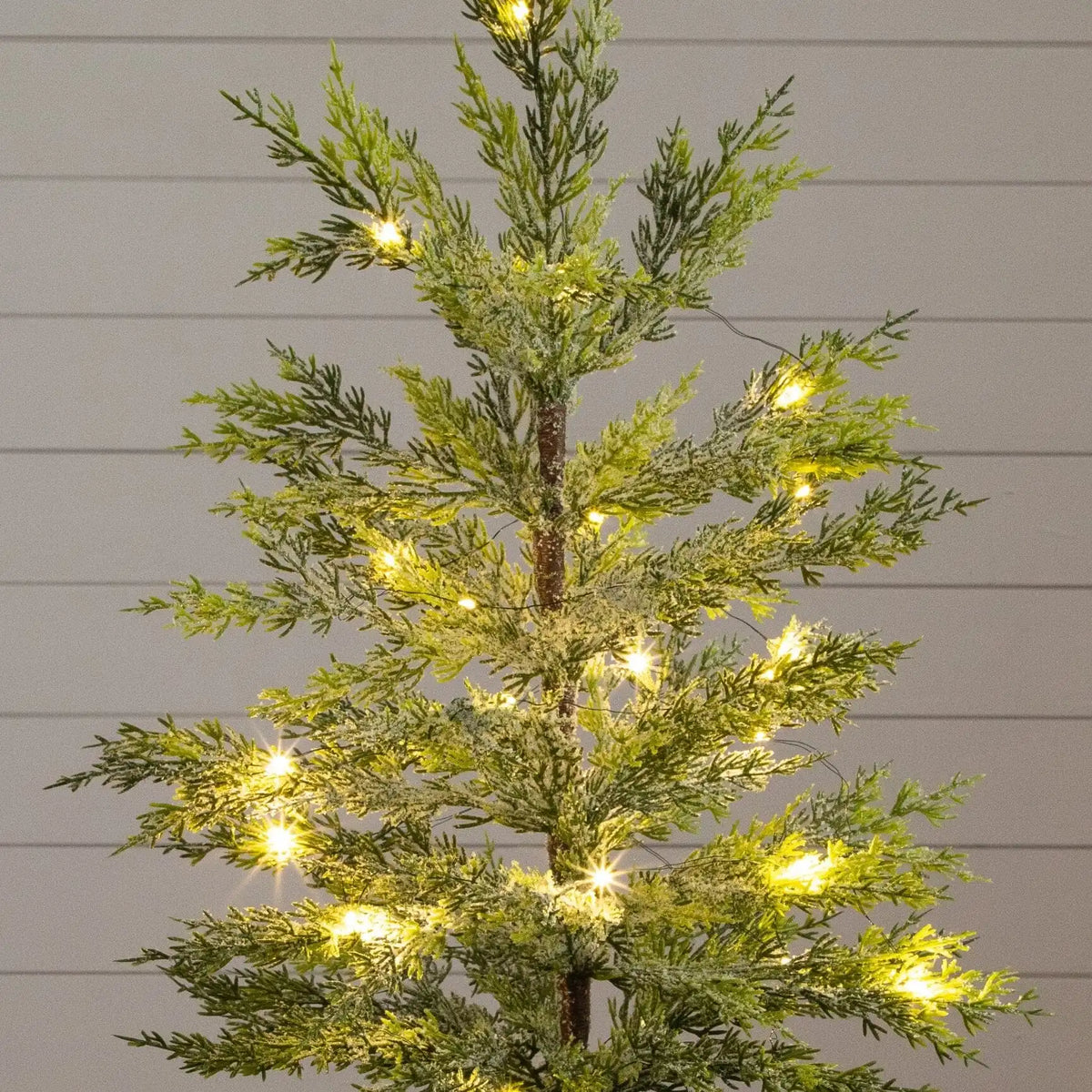 2’ Pre-Lit Artificial Snowed Cypress Christmas Tree with 30 LED Lights in Hyacinth Basket