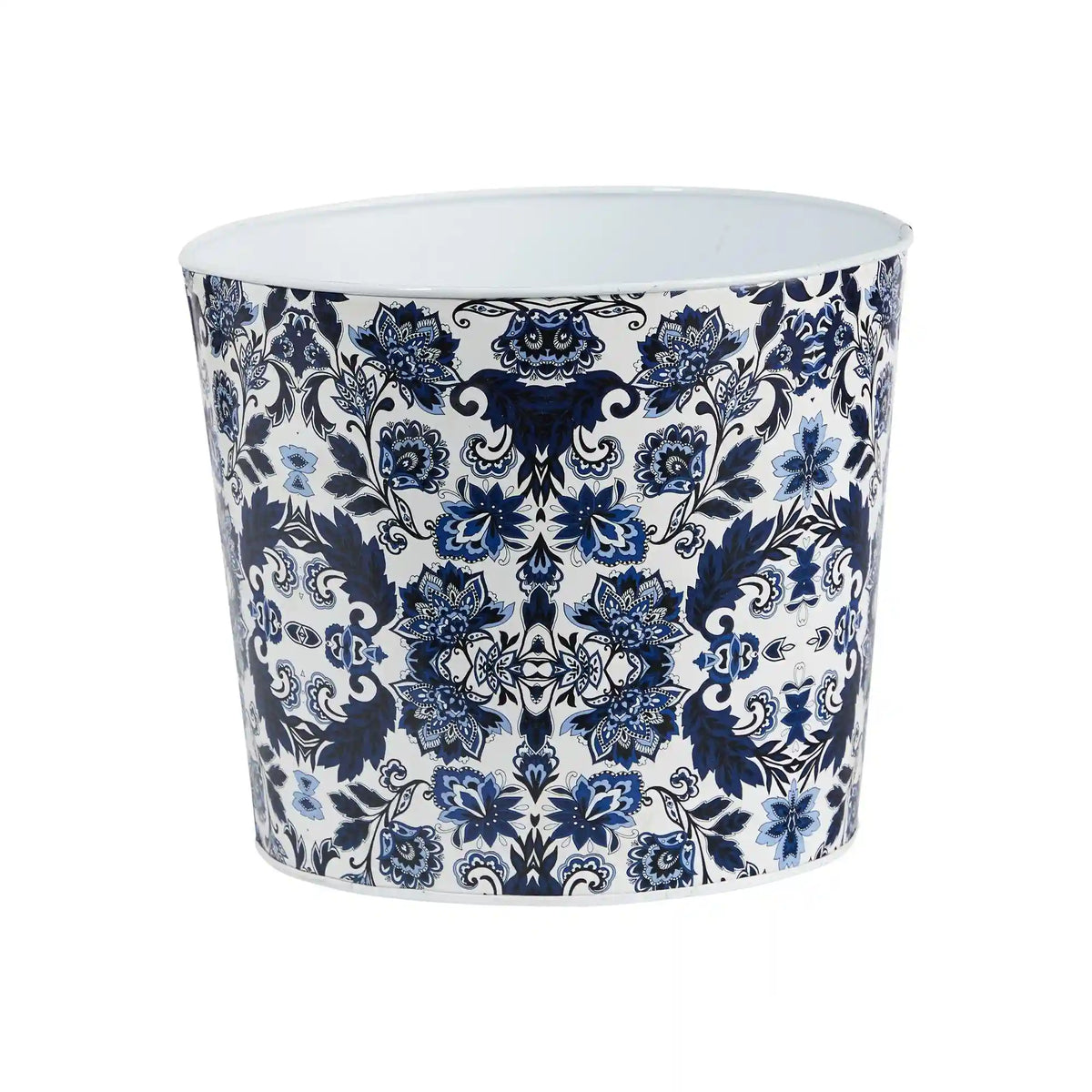 12” Oriental Blue and White Classic Round Metal Planter