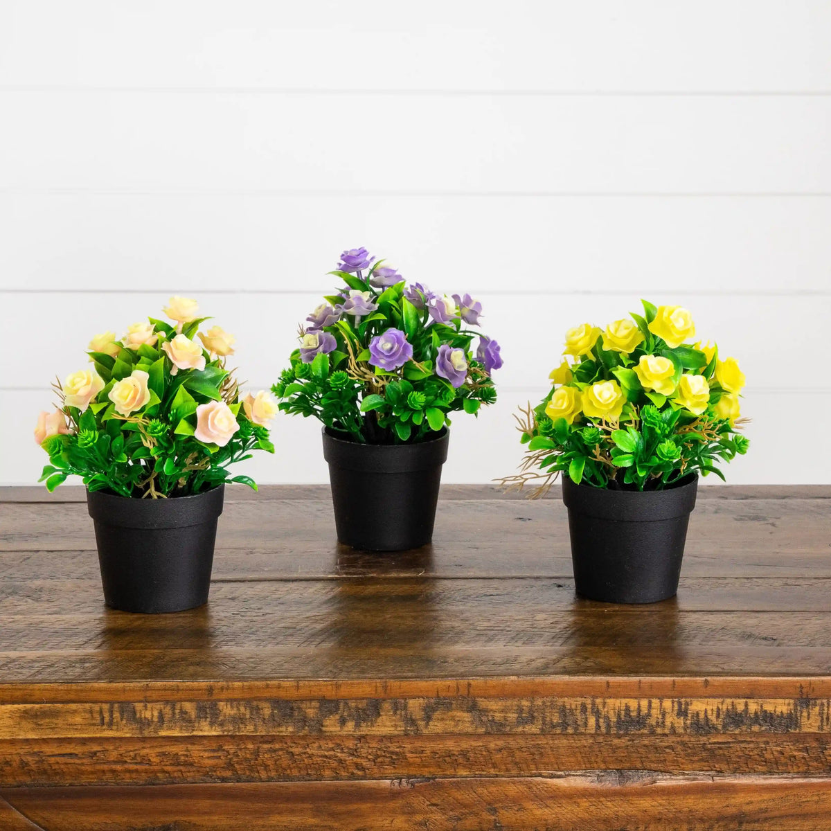 8" Artificial Rose Plant in Black Pot - Set of 3