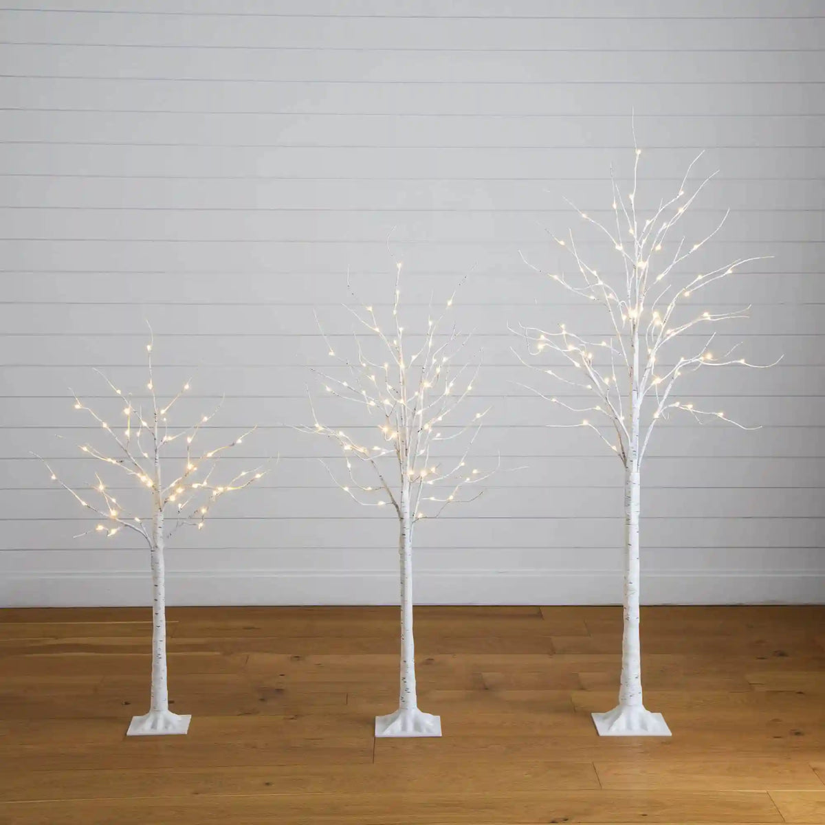 4' 5' 6' Pre-Lit Artificial  White Birch Trees - Set of 3