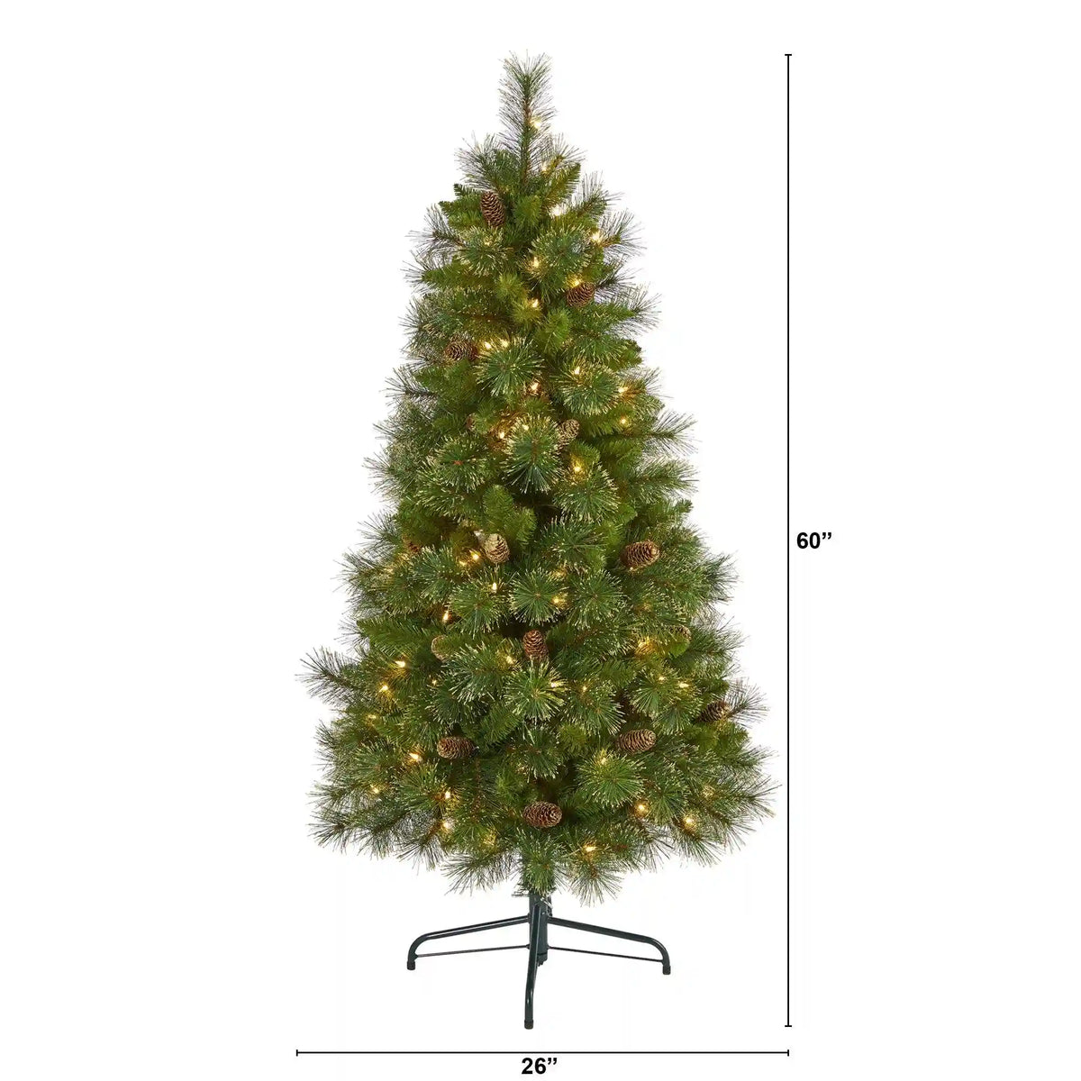 5’ Golden Tip Washington Pine Artificial Christmas Tree with 150 Clear Lights, Pine Cones and 432 Bendable Branches