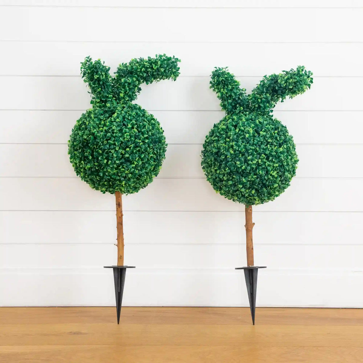 2' UV Resistant Artificial Easter Bunny Boxwood Topiary with Integrated Ground Stake (Indoor/Outdoor) - Set of 2